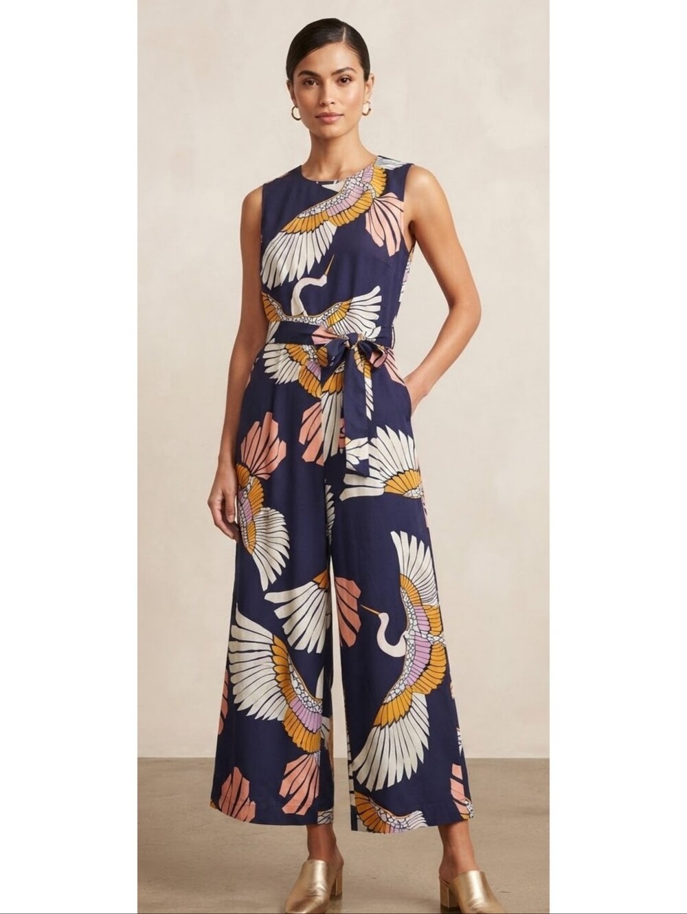 Shein Belted Wide Leg Jumpsuit Navy Size L